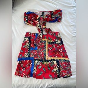 Two piece set print skirt and bandeau